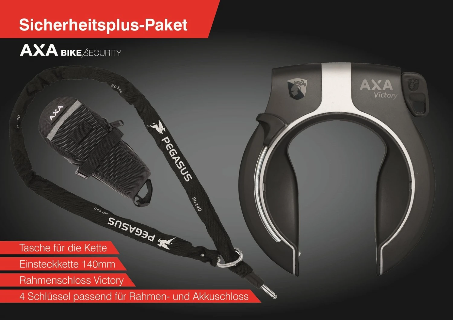 AXA Rahmenschloss Victory 2017-2021 Für Pegasus / Zemo E-Bike Incl. Kette 3 AXA Rahmenschloss Victory 2017-2021 Für Pegasus / Zemo E-Bike Incl. Kette